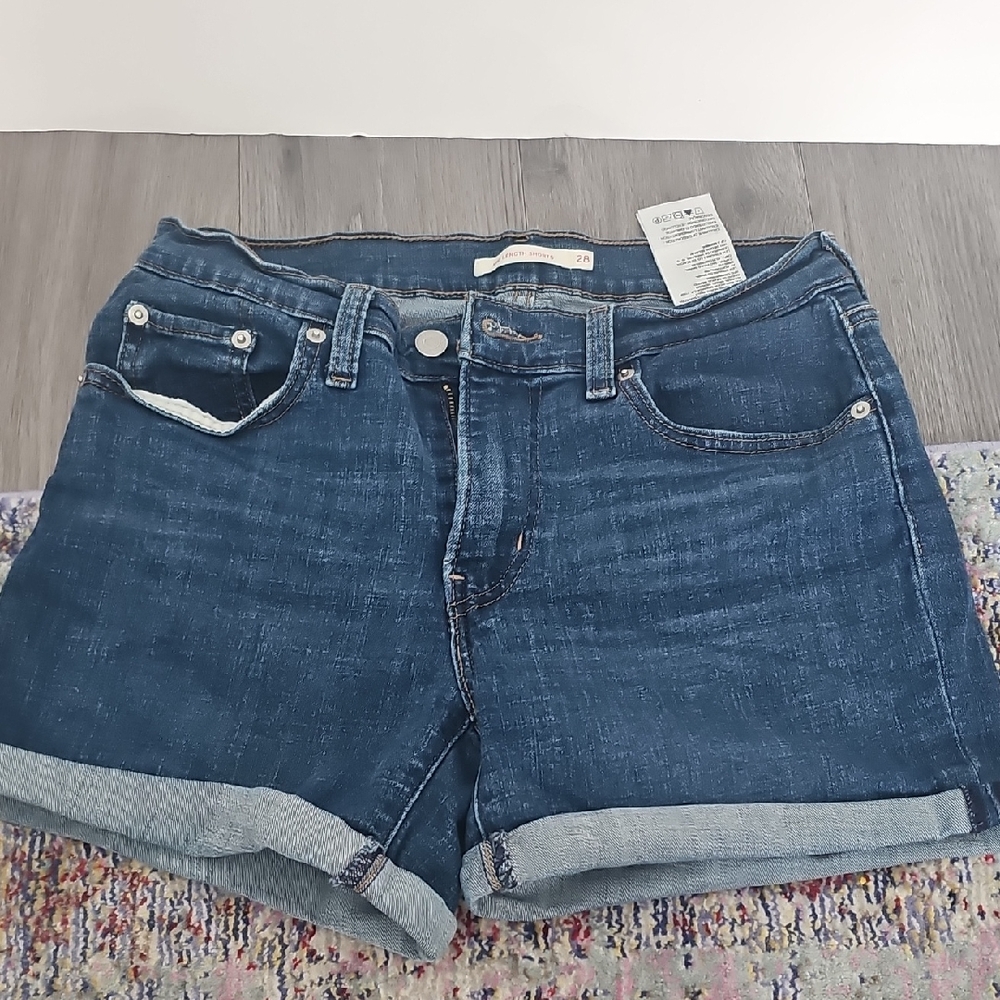 Levi's Dark Blue Stretch Mid Length Denim Shorts
